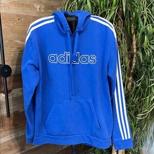 Adidas royal blue hooded sweatshirt with white stripes down the arm. XL